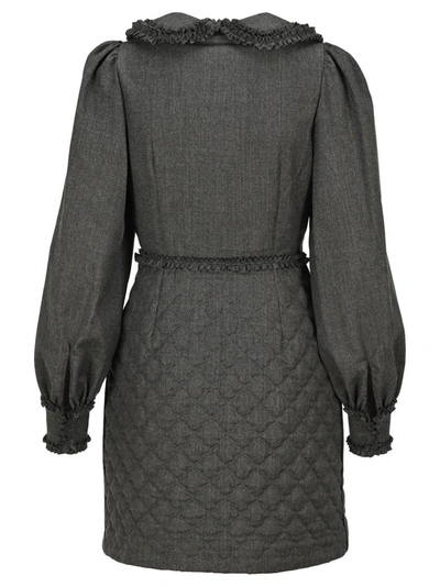 Shop Fendi Flannel Midi Shirt Dress In Grey