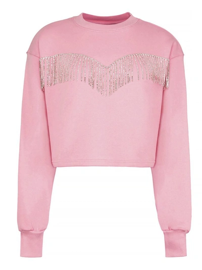 Shop Chiara Ferragni Crystal Fringe Cropped Sweatshirt In Pink