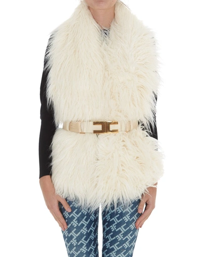 Shop Elisabetta Franchi Belted Faux Fur Scarf In White