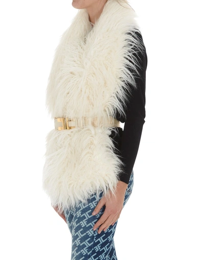 Shop Elisabetta Franchi Belted Faux Fur Scarf In White