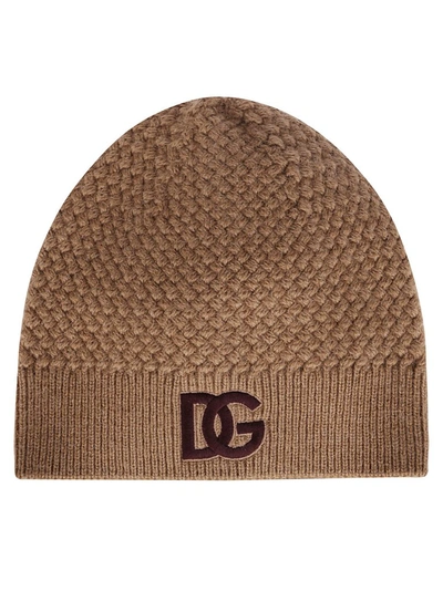 Shop Dolce & Gabbana Logo Embroidered Beanie In Beige