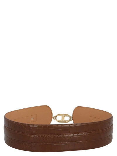 Shop Elisabetta Franchi Horsebit Buckle Belt In Brown