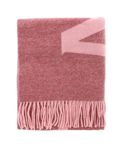 Shop Moncler Logo Fringed Scarf In Pink
