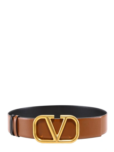 Shop Valentino Vlogo Reversible Belt In Brown