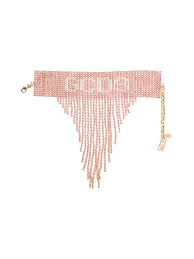 Shop Gcds Fringed Embellished Choker Necklace In Pink