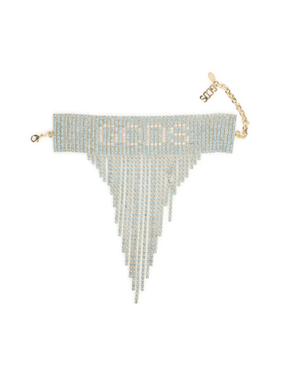 Shop Gcds Fringed Embellished Choker Necklace In Blue