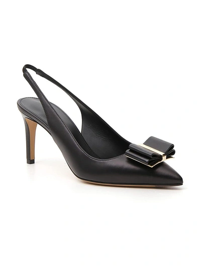 Shop Ferragamo Salvatore  Double Bow Slingback Pumps In Black