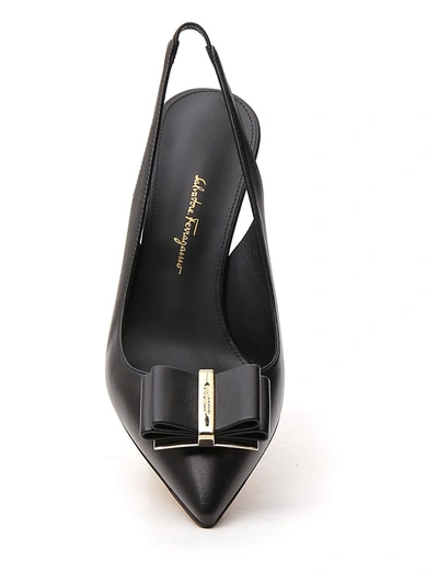 Shop Ferragamo Salvatore  Double Bow Slingback Pumps In Black