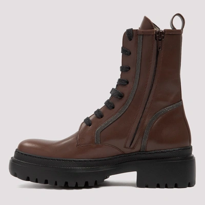 Shop Brunello Cucinelli Embellished Combat Boots In Brown