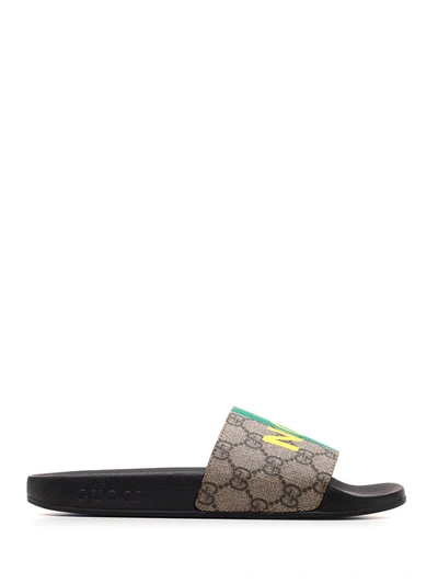 Shop Gucci Logo Printed Slide Sandals In Multi