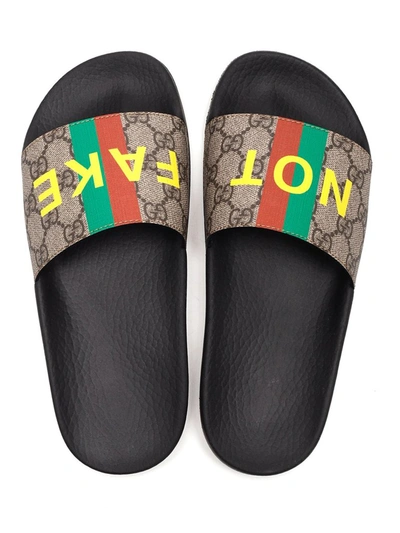 Shop Gucci Logo Printed Slide Sandals In Multi