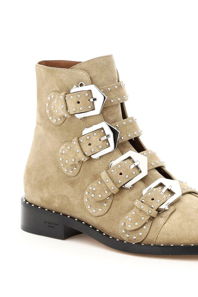 Shop Givenchy Studded Buckle Detail Ankle Boots In Beige