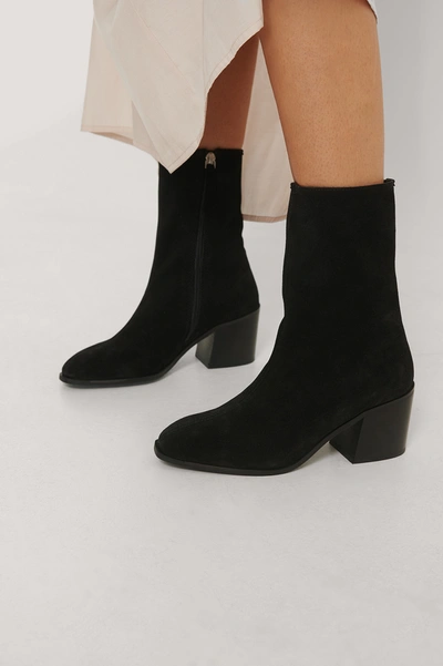 Shop Na-kd Suede Block Heel Boots Black