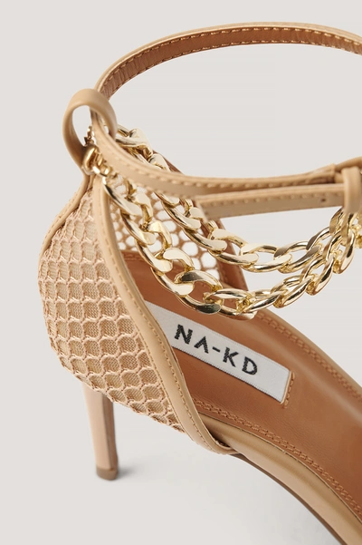 Shop Na-kd Chain Detailed Mesh Heels - Beige