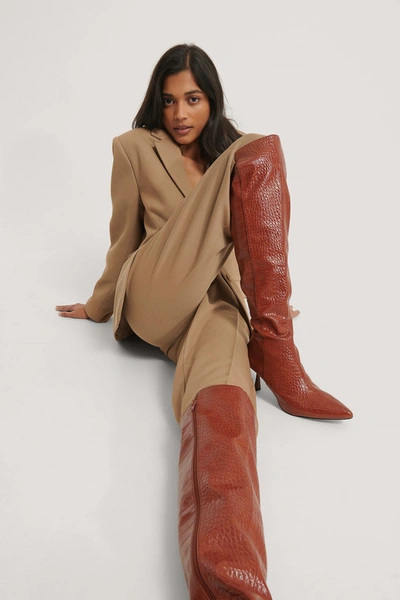 Shop Na-kd Front Seam Knee High Boots - Brown In Brown Croco