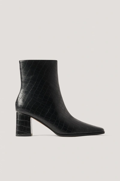 Shop Na-kd Croc Slim Squared Toe Boots Black