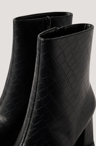 Shop Na-kd Croc Slim Squared Toe Boots Black