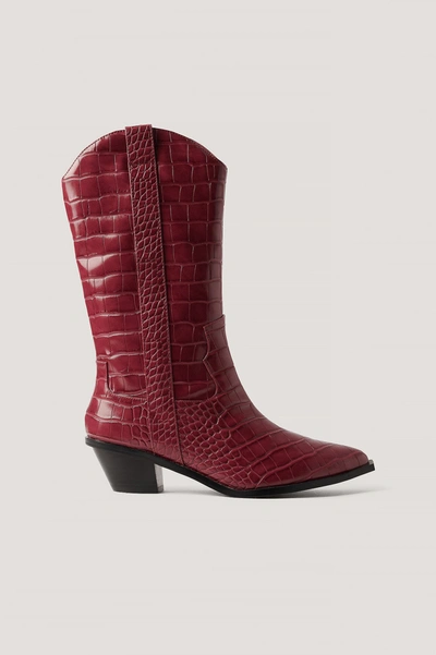 Shop Na-kd Straight Croc Cowboy Boots Red In Wine Red