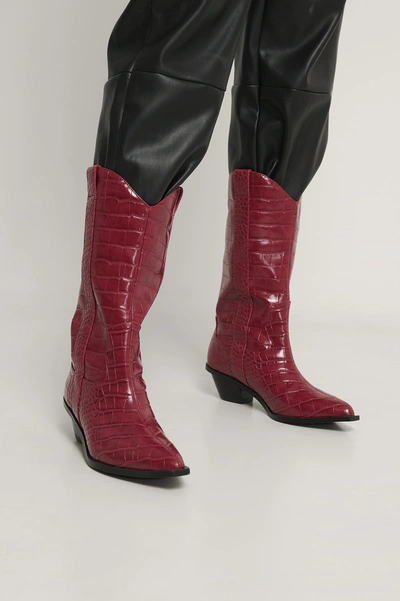 Shop Na-kd Straight Croc Cowboy Boots Red In Wine Red