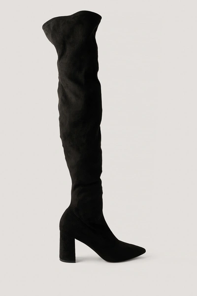 Shop Na-kd Faux Suede Overknee Boots Black