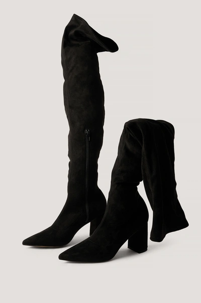 Shop Na-kd Faux Suede Overknee Boots Black