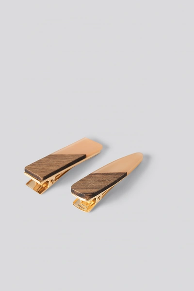 Shop Na-kd 2-pack Wood Detail Hair Clip Orange
