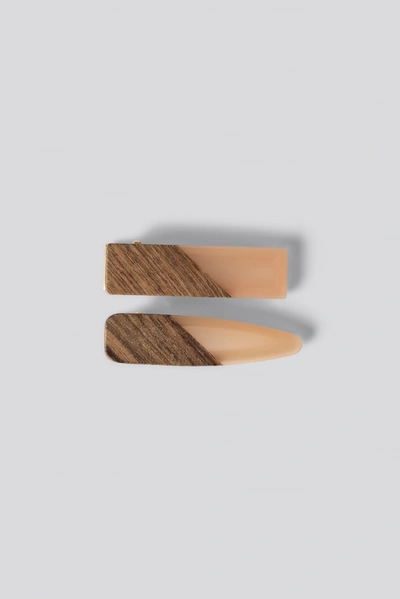Shop Na-kd 2-pack Wood Detail Hair Clip Orange