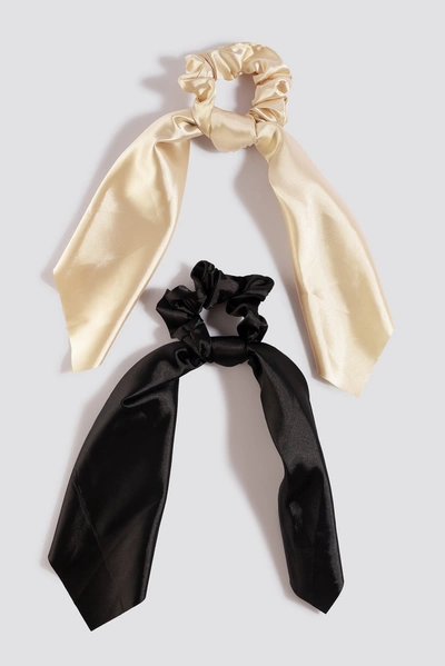 Shop Na-kd 2-pack Satin Bow Scrunchies - Black,white In Black/nude