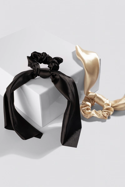 Shop Na-kd 2-pack Satin Bow Scrunchies - Black,white In Black/nude