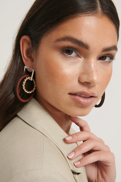 Shop Na-kd Mixed Wooden Look Earrings - Multicolor In Brown/gold