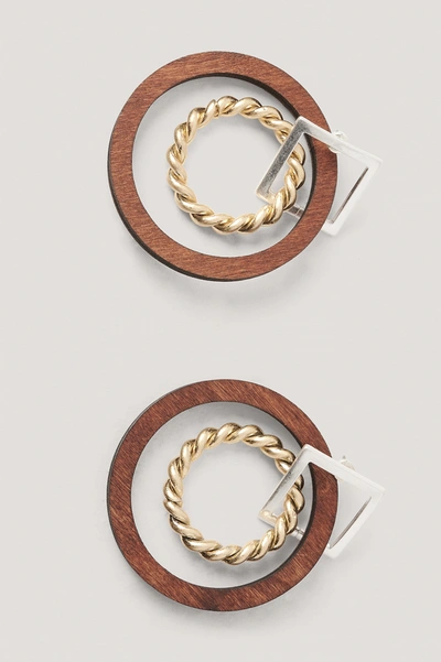 Shop Na-kd Mixed Wooden Look Earrings - Multicolor In Brown/gold