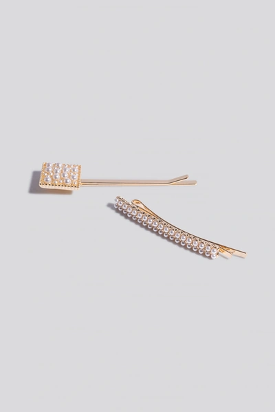 Shop Na-kd 2-pack Square Pearl Hairclips - White,gold