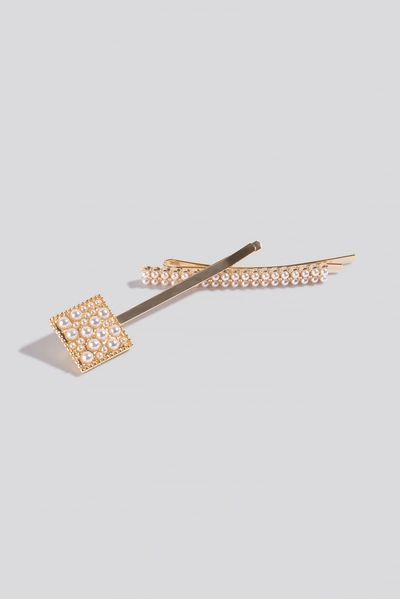 Shop Na-kd 2-pack Square Pearl Hairclips - White,gold