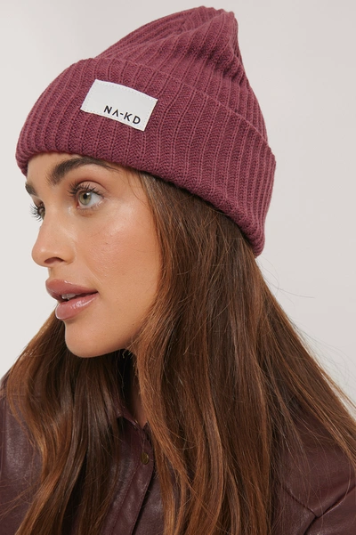 Shop Na-kd Reborn Recycled Logo Beanie - Burgundy In Plum