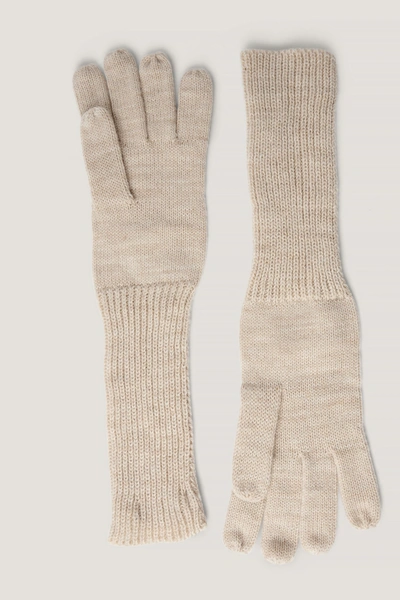 Shop Na-kd Long Knit Gloves Beige In Beige Melange