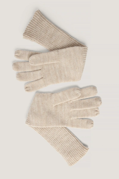 Shop Na-kd Long Knit Gloves Beige In Beige Melange