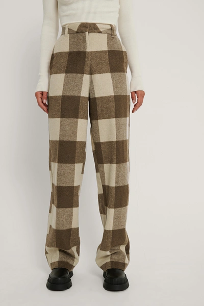 Shop Queen Of Jetlags X Na-kd Wide Checked Pants - Multicolor In Light Beige