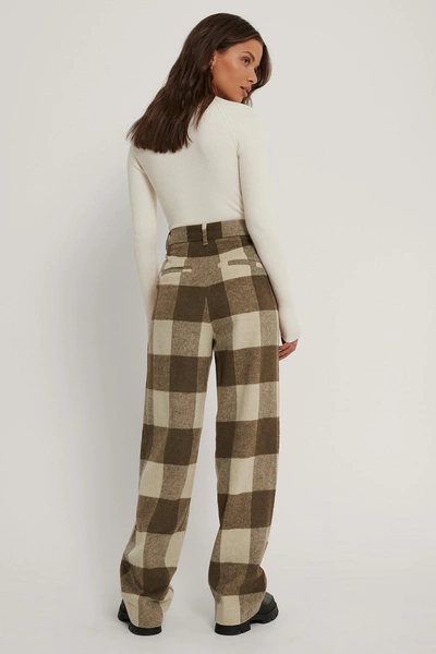 Shop Queen Of Jetlags X Na-kd Wide Checked Pants - Multicolor In Light Beige