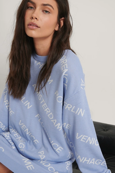Shop Jasmin Azizam X Na-kd Oversized Long Knitted Sweater - Blue In Light Blue