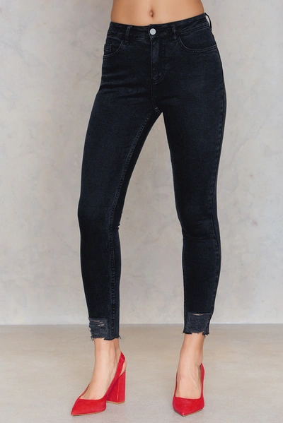 Shop Na-kd Ripped Bottom Highwaist Jeans Black