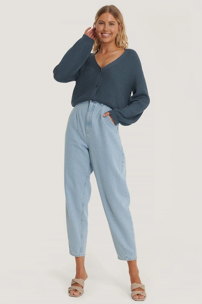 Shop Na-kd Reborn Volume Sleeve Buttoned Cardigan - Blue