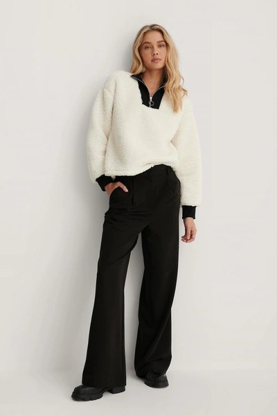 Shop Lizzy X Na-kd Teddy Zip Sweater - White In White/black
