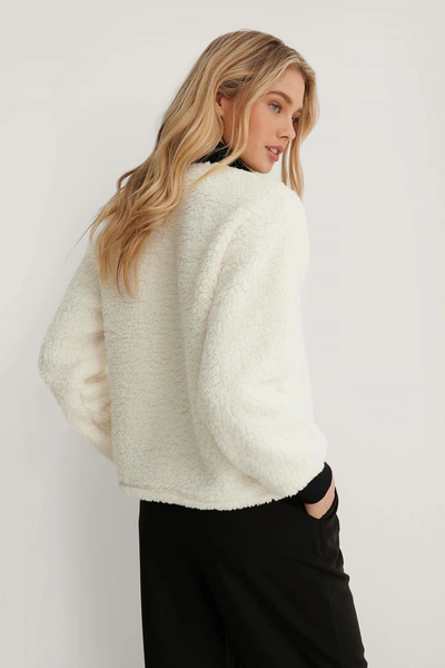 Shop Lizzy X Na-kd Teddy Zip Sweater - White In White/black