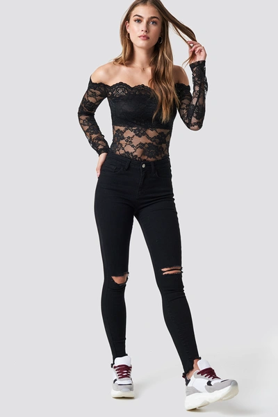 Shop Pamelaxnakd High Waist Ripped Jeans - Black