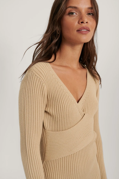 Shop Queen Of Jetlags X Na-kd Ribbed Knitted Dress - Beige In Light Beige