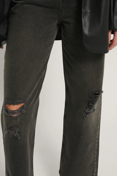 Shop Na-kd Reborn Organic Wide Leg Destroyed Details Jeans - Black