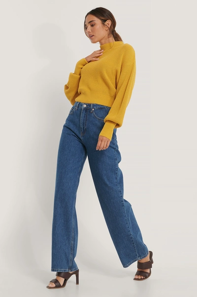 Shop Na-kd Reborn Volume Sleeve High Neck Knitted Sweater - Yellow In Mustard
