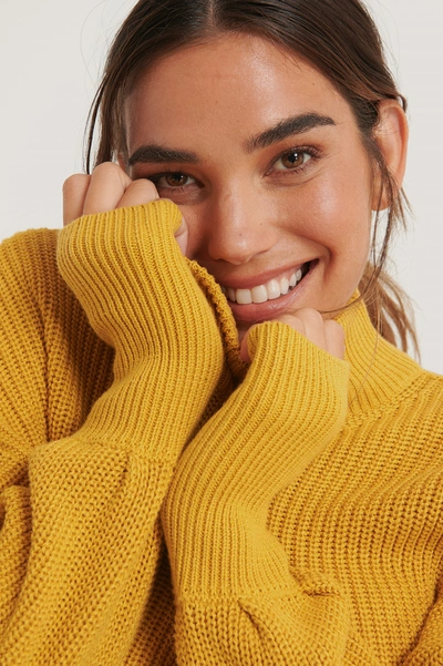 Shop Na-kd Reborn Volume Sleeve High Neck Knitted Sweater - Yellow In Mustard