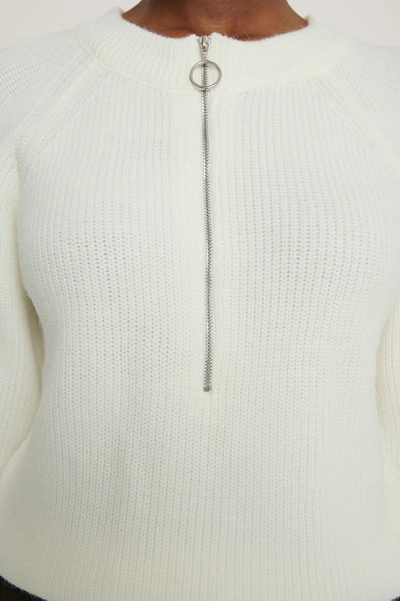 Shop Na-kd Reborn Zipper Front Knitted Sweater Offwhite