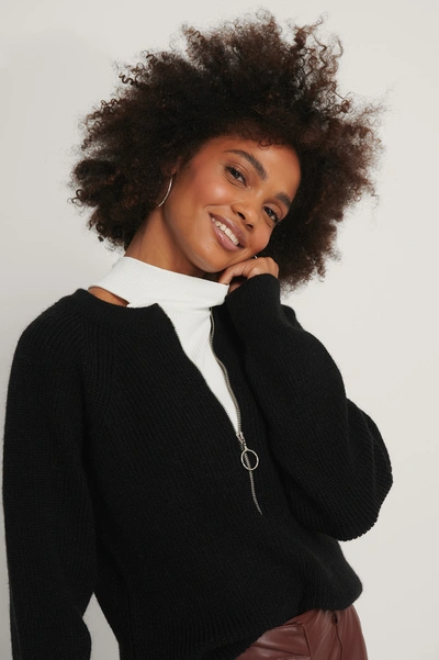 Shop Na-kd Reborn Zipper Front Knitted Sweater Black